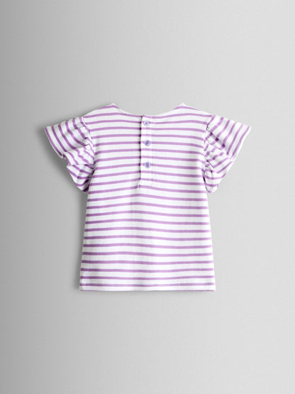 JoJo Maman Bébé Lilac Purple Strawberry Appliqué Sleeve T-shirt image 3