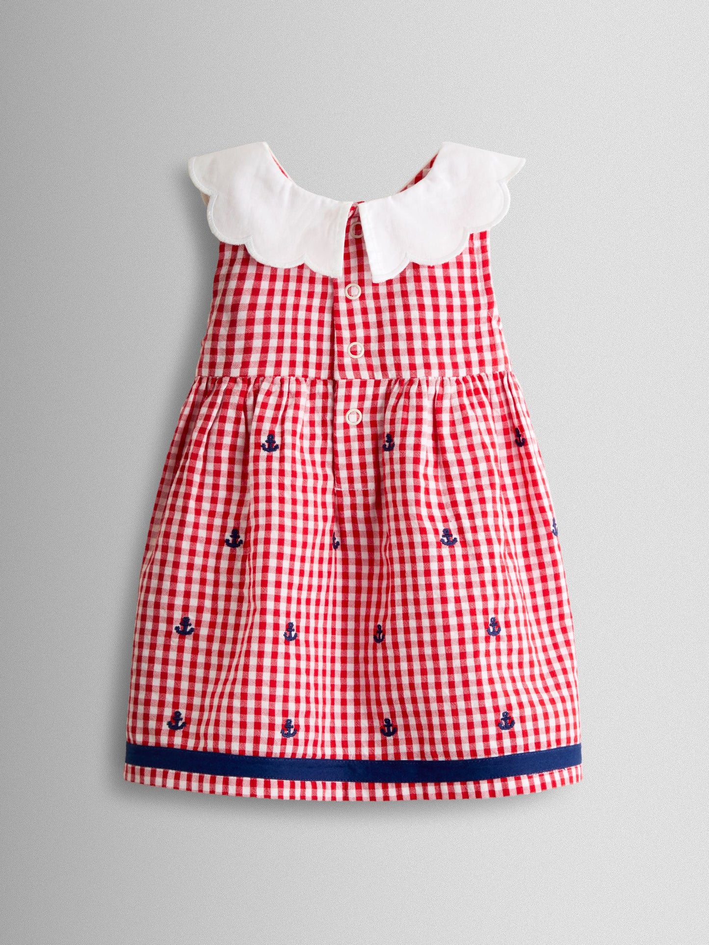 JoJo Maman Bébé Red Gingham Nautical Embroidered Sailor Baby Dress image 3