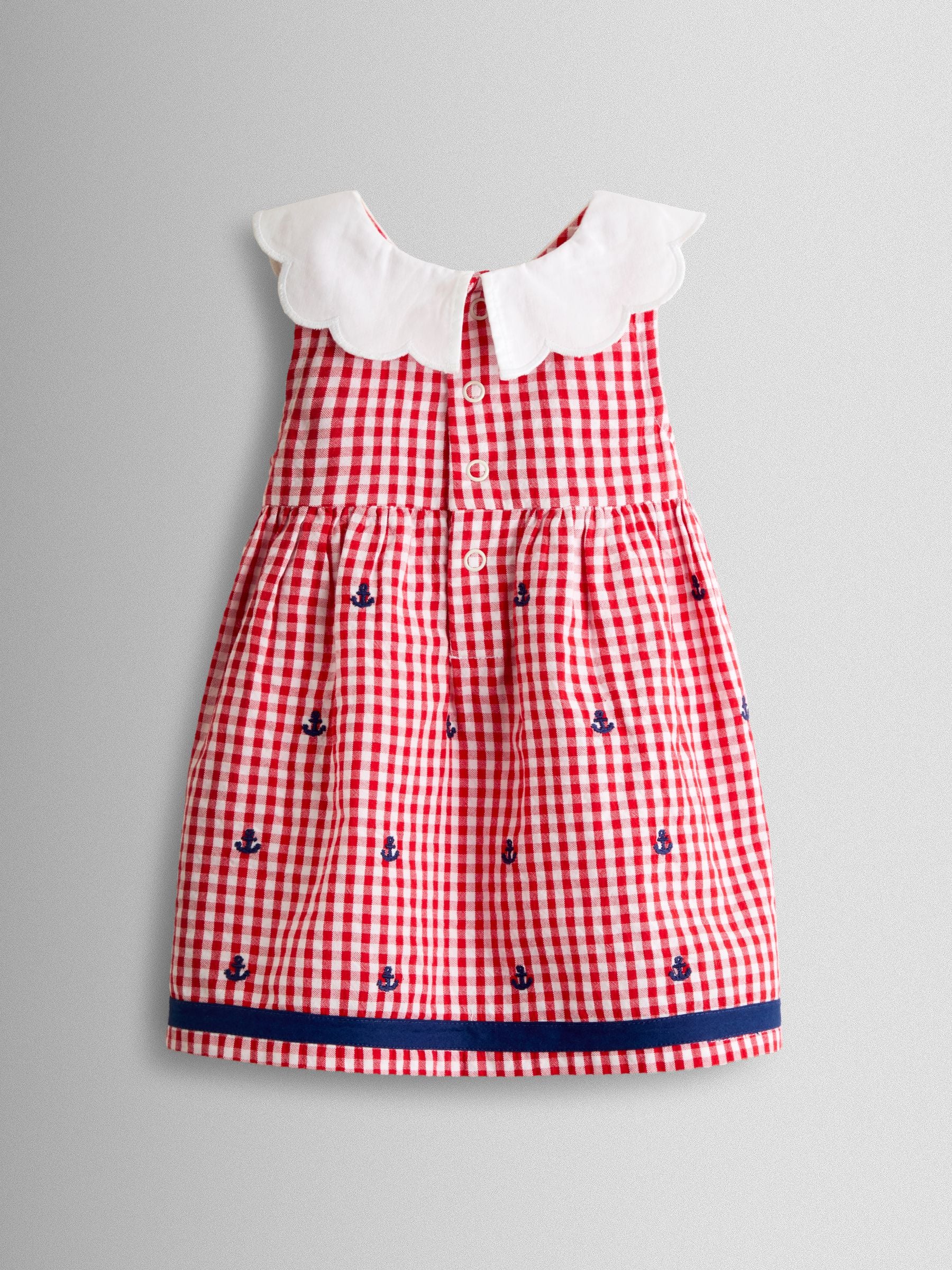 JoJo Maman Bébé Red Gingham Nautical Embroidered Sailor Baby Dress image 3