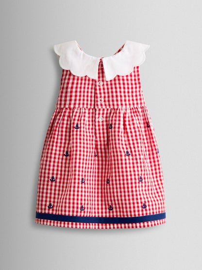 JoJo Maman Bébé Red Gingham Nautical Embroidered Sailor Baby Dress image 3