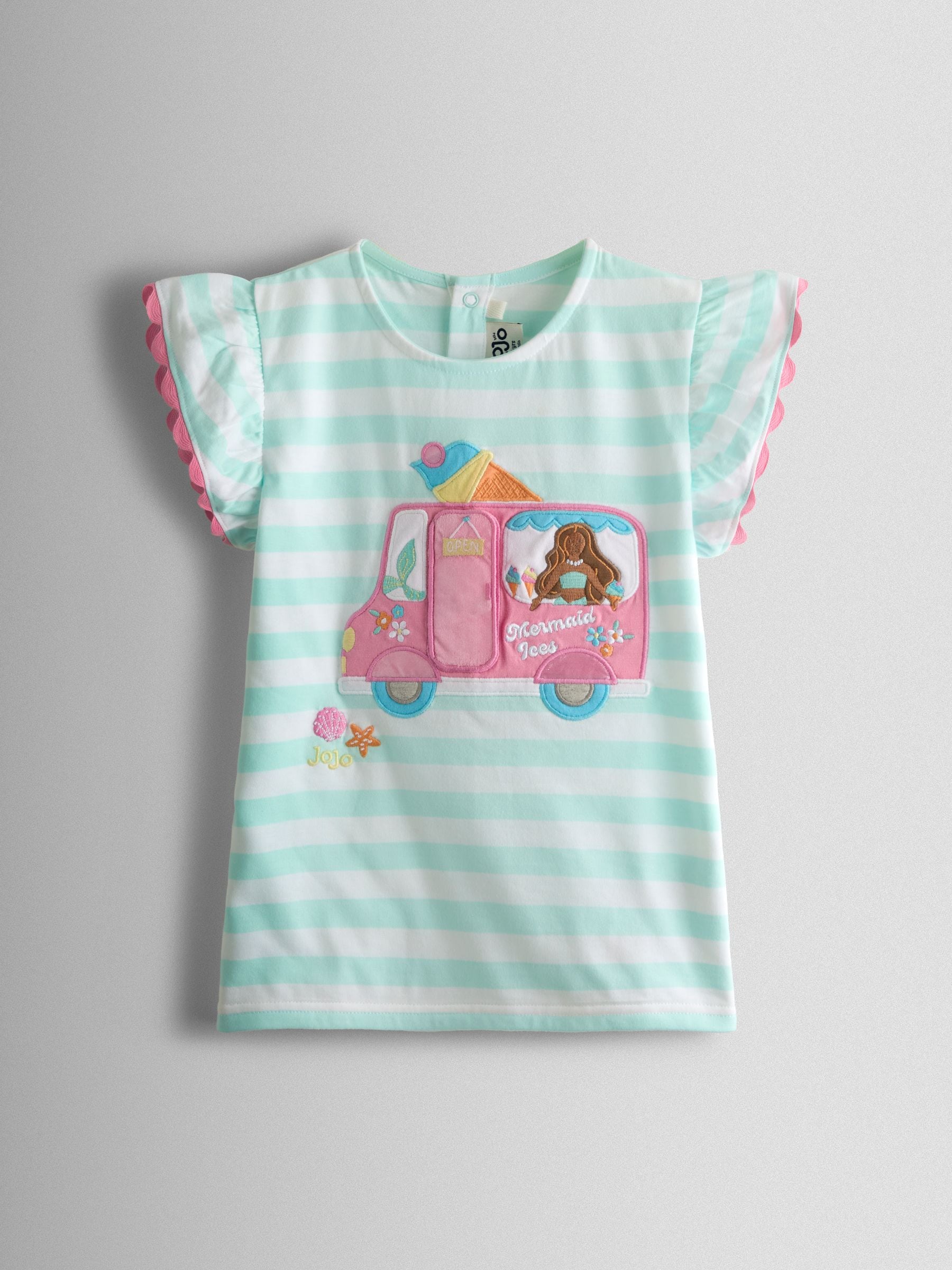 Dsiney Kidz - JoJo Maman Bébé Green Mermaid Appliqué Frill Sleeve T-Shirt image 1