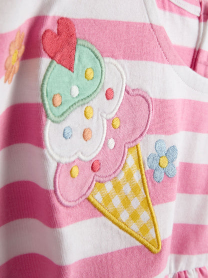JoJo Maman Bébé Pink Ice cream Appliqué Peplum T-Shirt image 3