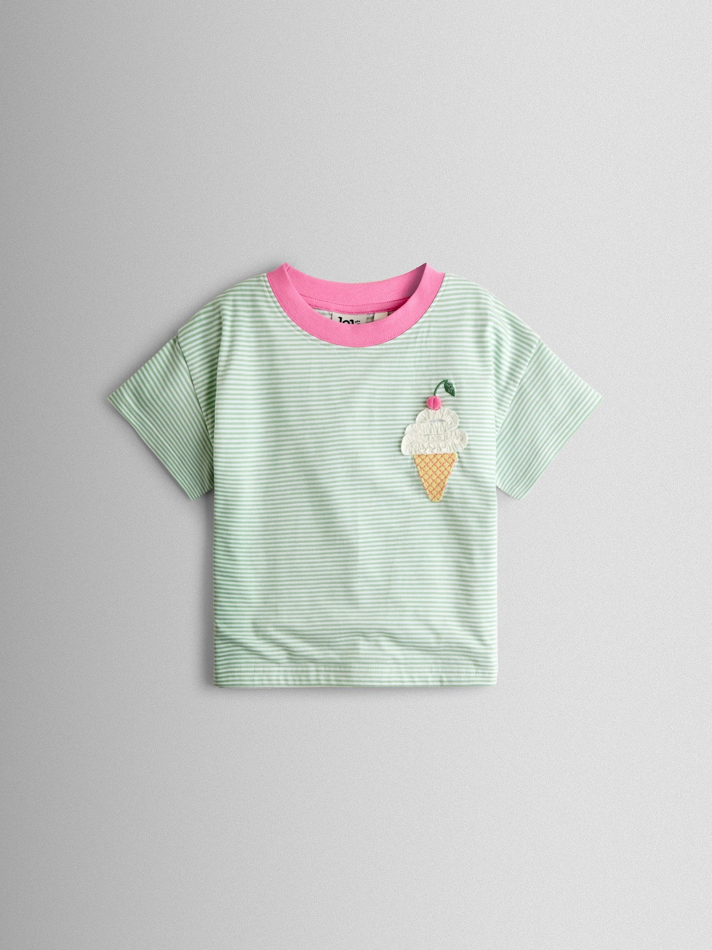 JoJo Maman Bébé Green Ice Cream Stripe Relaxed T-Shirt image 1