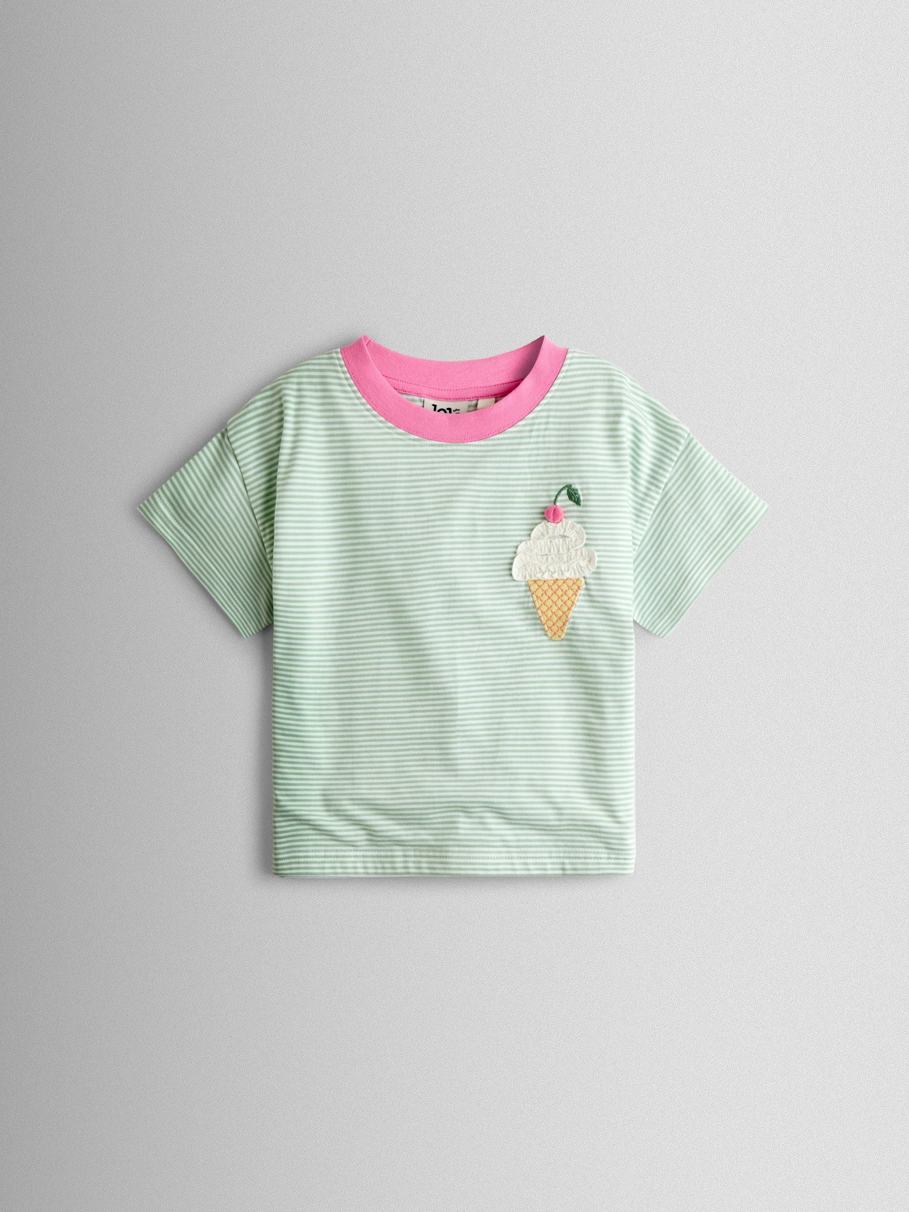 JoJo Maman Bébé Green Ice Cream Stripe Relaxed T-Shirt image 1