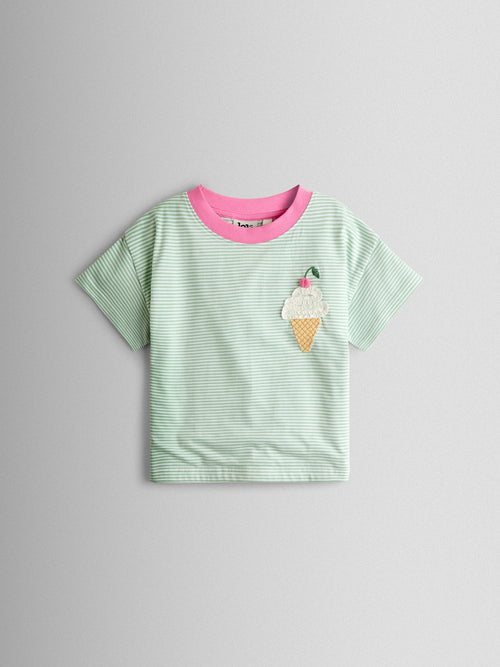 JoJo Maman Bébé Green Ice Cream Stripe Relaxed T-Shirt image 1