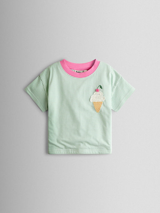 JoJo Maman Bébé Green Ice Cream Stripe Relaxed T-Shirt image 1