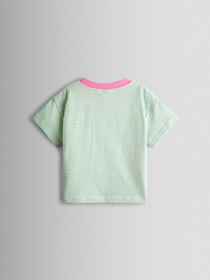 JoJo Maman Bébé Green Ice Cream Stripe Relaxed T-Shirt image 2