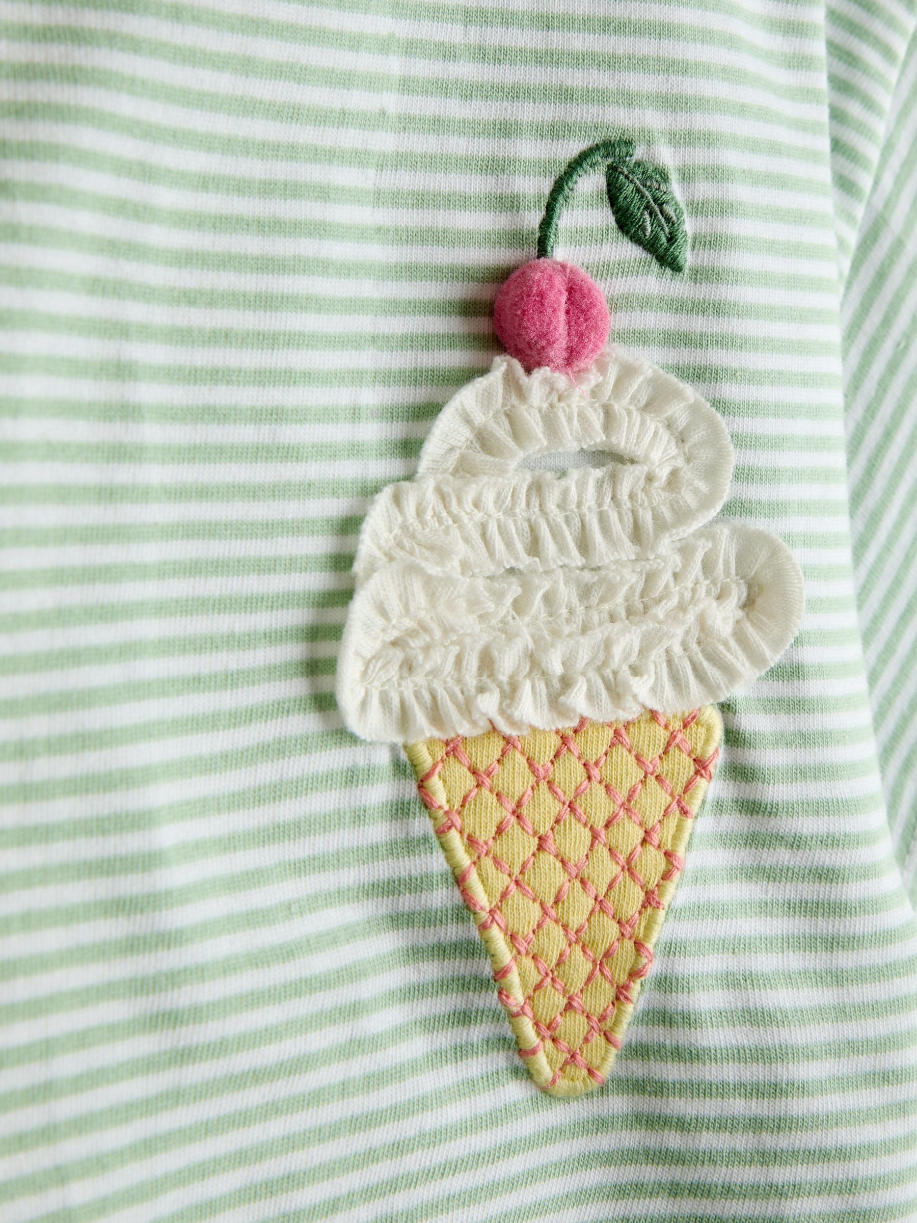 JoJo Maman Bébé Green Ice Cream Stripe Relaxed T-Shirt image 3