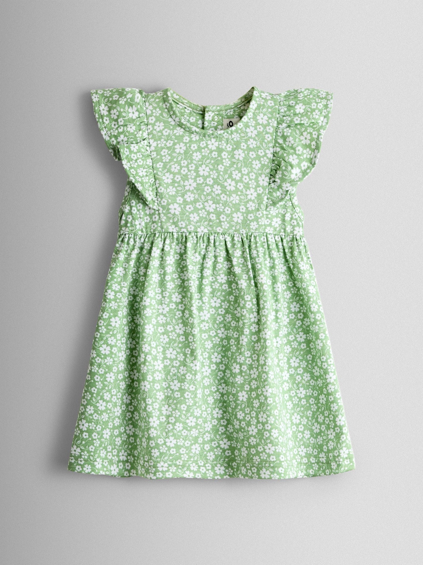 JoJo Maman Bébé Green Ditsy Floral Ruffle Sleeve Dress image 1