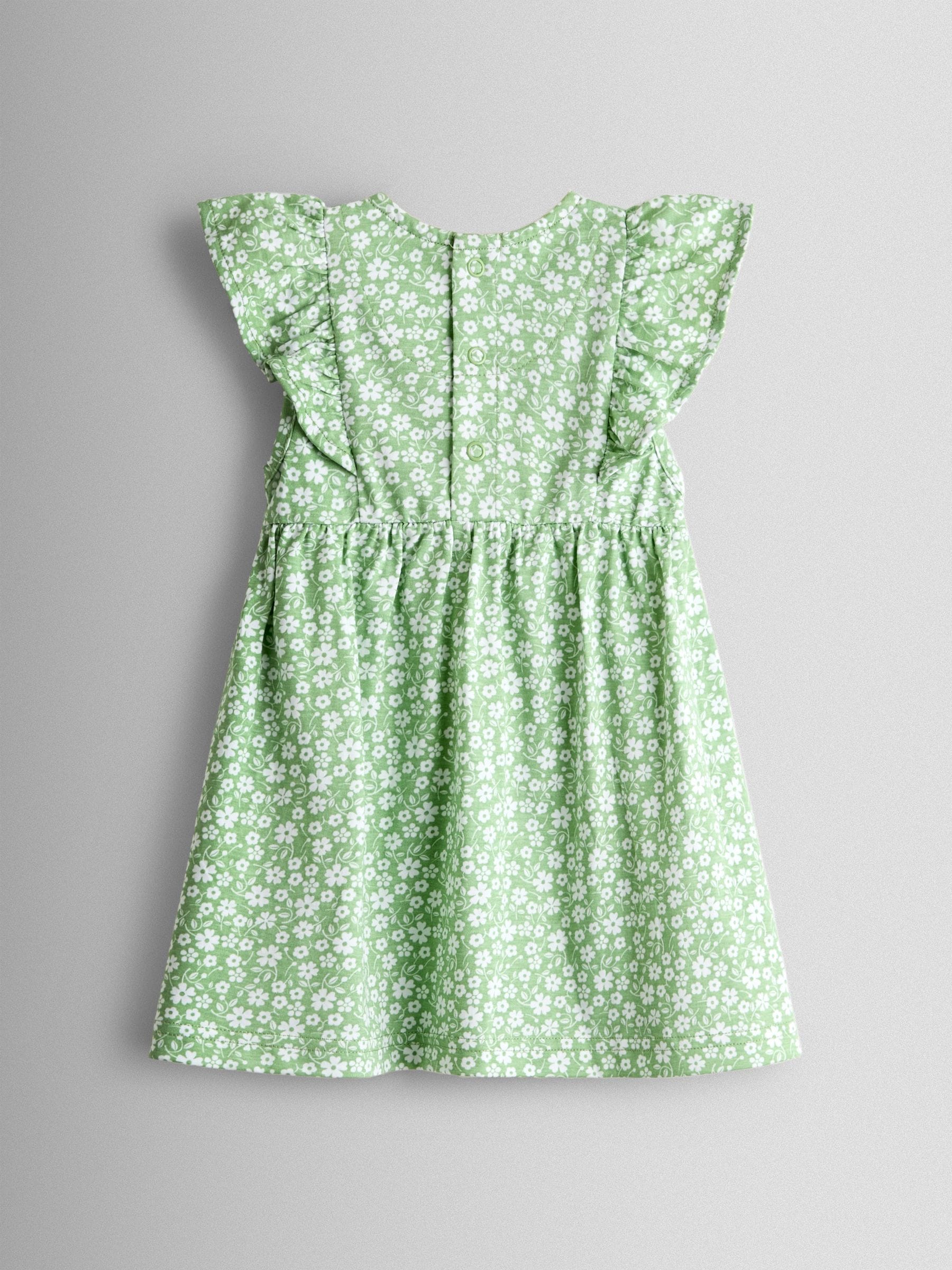 JoJo Maman Bébé Green Ditsy Floral Ruffle Sleeve Dress image 2