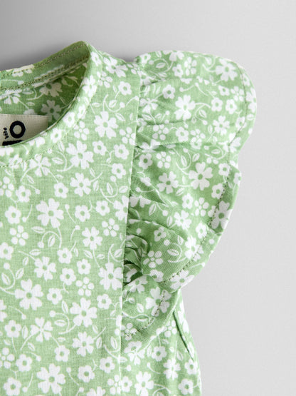 JoJo Maman Bébé Green Ditsy Floral Ruffle Sleeve Dress image 3
