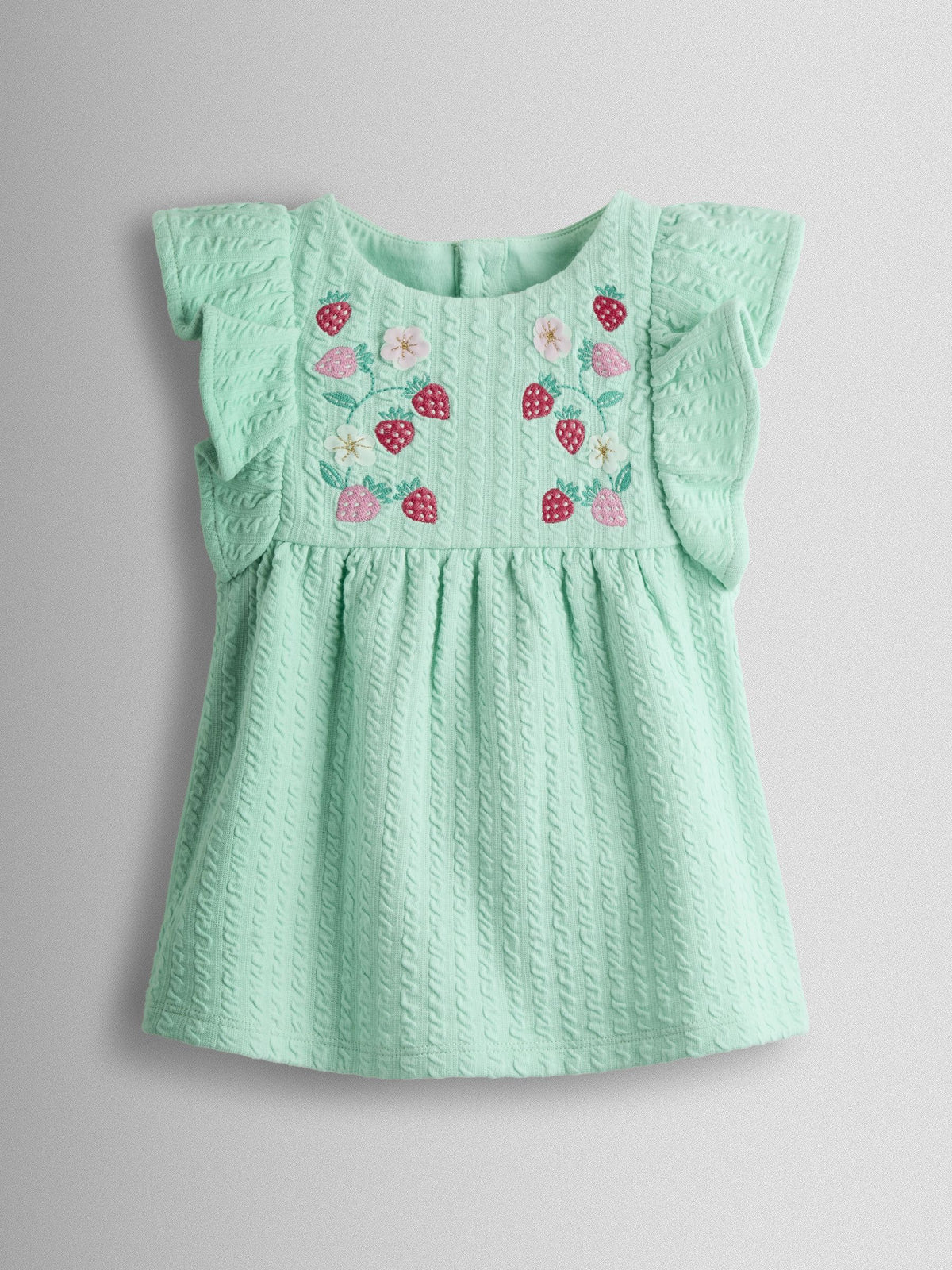 JoJo Maman Bébé Green Strawberry Embroidered Peplum T-Shirt image 1