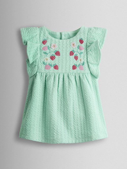 JoJo Maman Bébé Green Strawberry Embroidered Peplum T-Shirt image 1