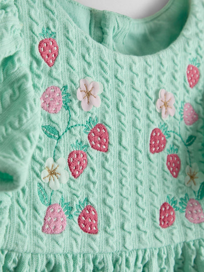 JoJo Maman Bébé Green Strawberry Embroidered Peplum T-Shirt image 3