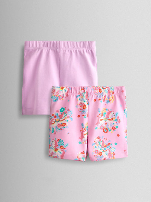 JoJo Maman Bébé Bright Pink Unicorn 2-Pack Cycle Shorts image 1