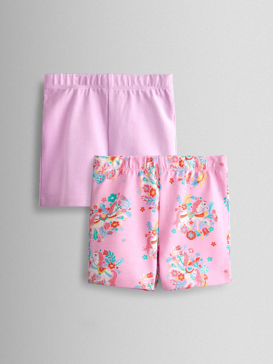 JoJo Maman Bébé Bright Pink Unicorn 2-Pack Cycle Shorts image 1