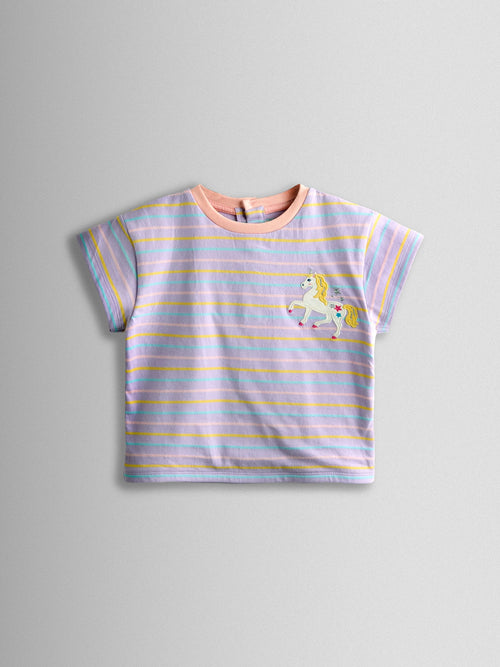 JoJo Maman Bébé Lilac Purple Unicorn Stripe Relaxed T-Shirt image 1