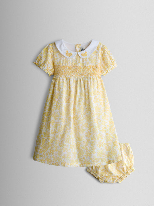 JoJo Maman Bébé Yellow Garden Floral Smocked Woven Dress image 1