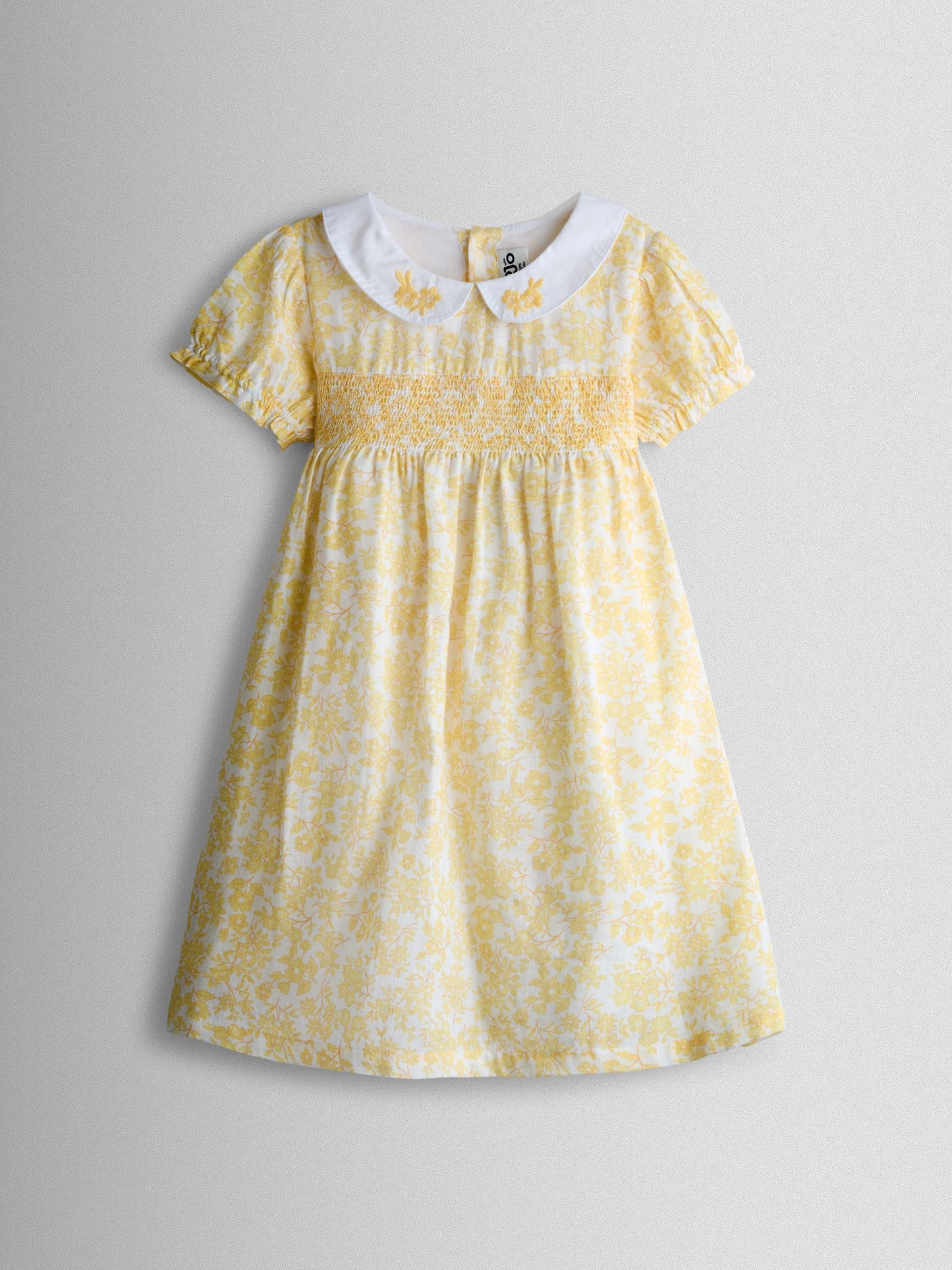 JoJo Maman Bébé Yellow Garden Floral Smocked Woven Dress image 2