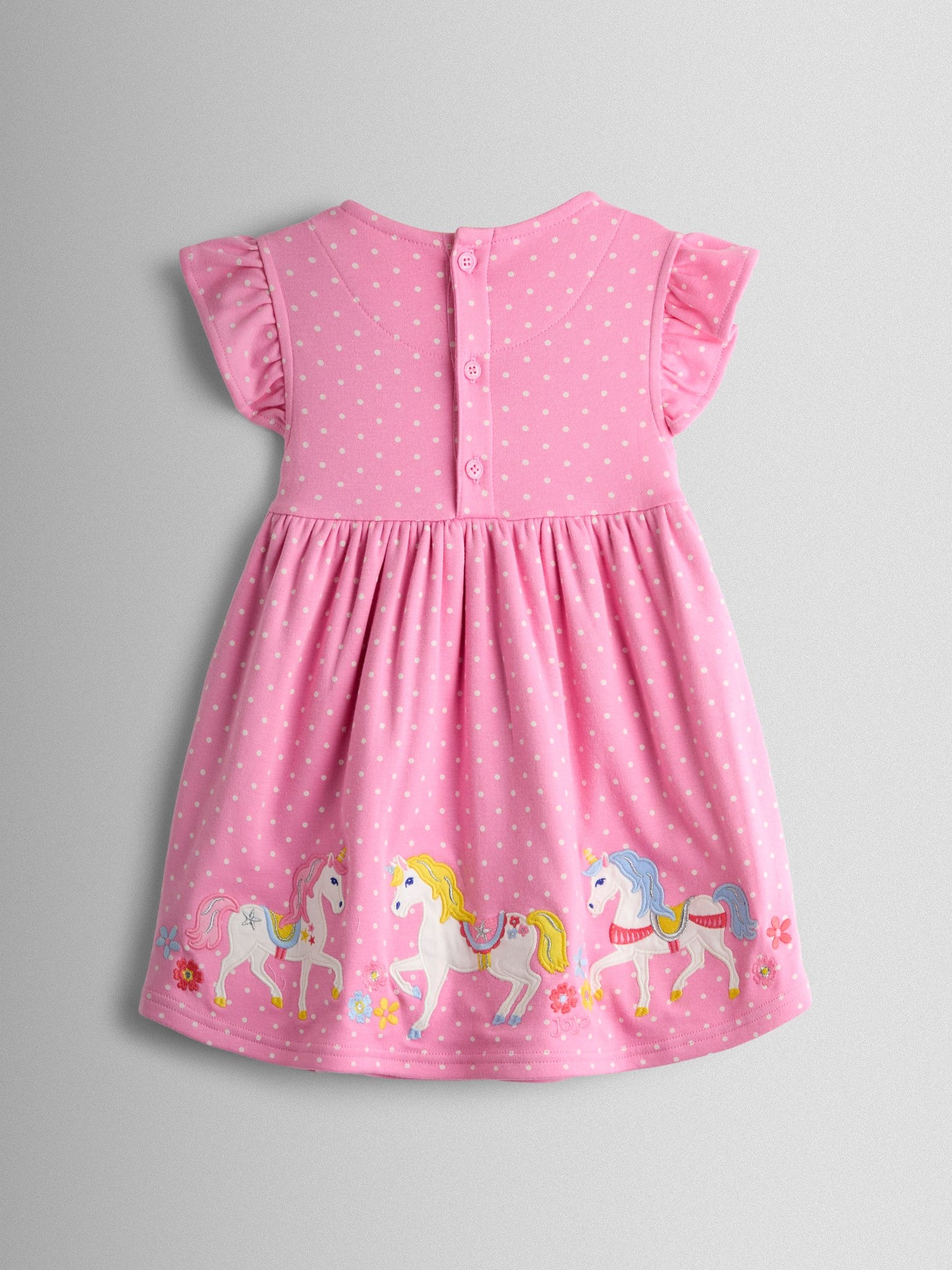 JoJo Maman Bébé Pink Unicorn Appliqué Flutter Sleeve Dress image 2