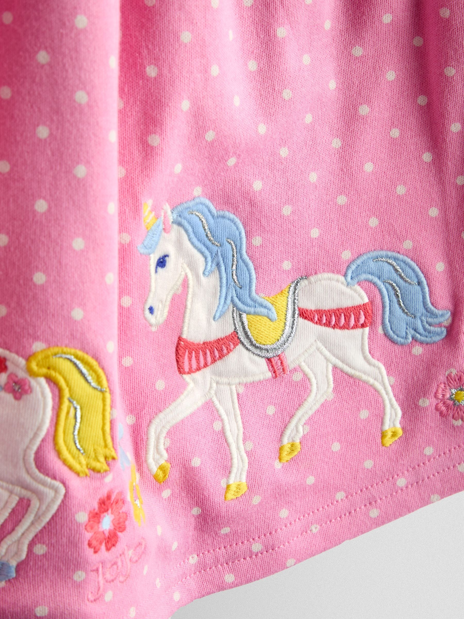 JoJo Maman Bébé Pink Unicorn Appliqué Flutter Sleeve Dress image 3