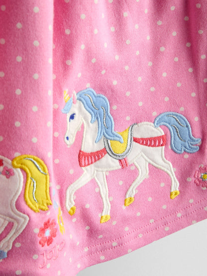 JoJo Maman Bébé Pink Unicorn Appliqué Flutter Sleeve Dress image 3