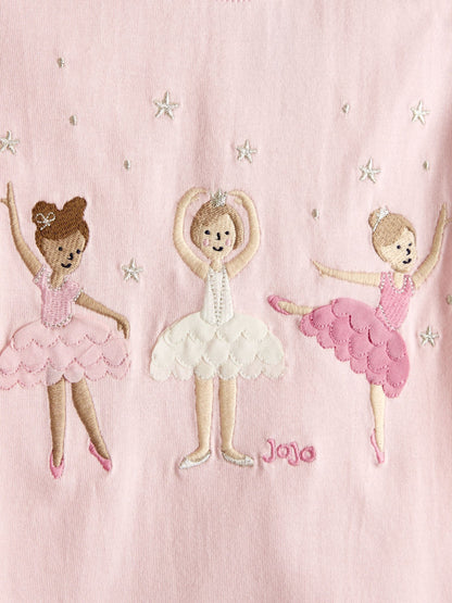 Dsiney Kidz - JoJo Maman Bébé Pink Ballerina Appliqué Frill Shoulder T-Shirt image 3