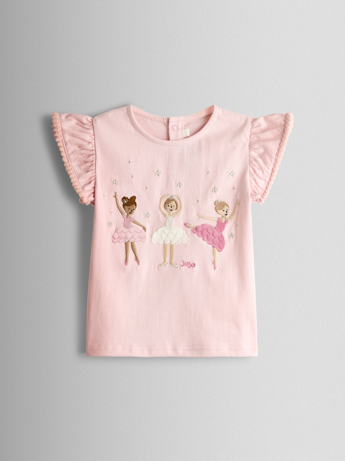 Dsiney Kidz - JoJo Maman Bébé Pink Ballerina Appliqué Frill Shoulder T-Shirt image 1