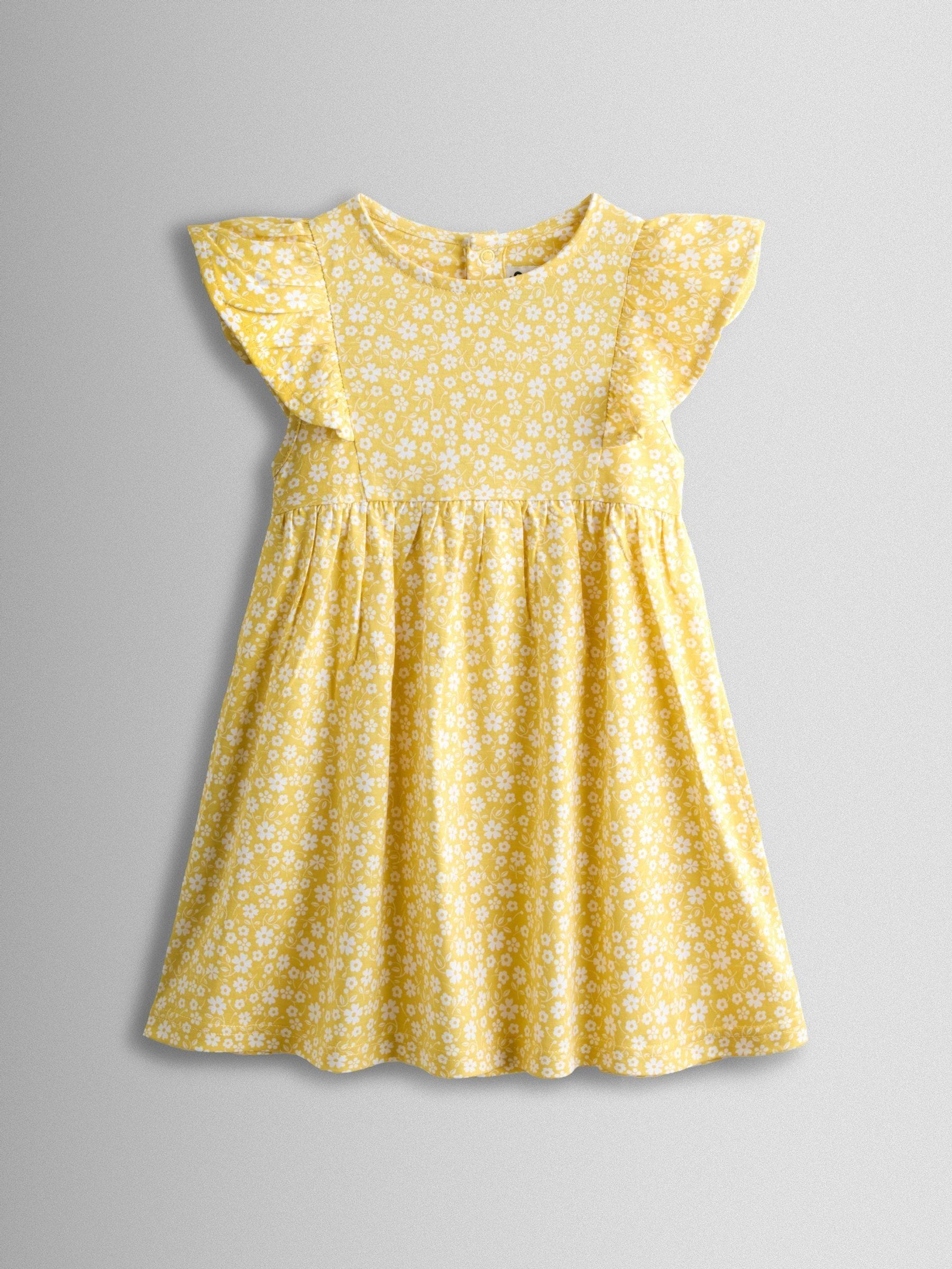 JoJo Maman Bébé Yellow Ditsy Floral Ruffle Sleeve Dress image 1