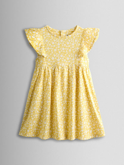 JoJo Maman Bébé Yellow Ditsy Floral Ruffle Sleeve Dress image 1