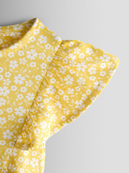 JoJo Maman Bébé Yellow Ditsy Floral Ruffle Sleeve Dress image 3
