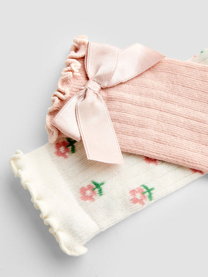 JoJo Maman Bébé Pink 2-Pack Ditsy Floral Knee High Socks image 4