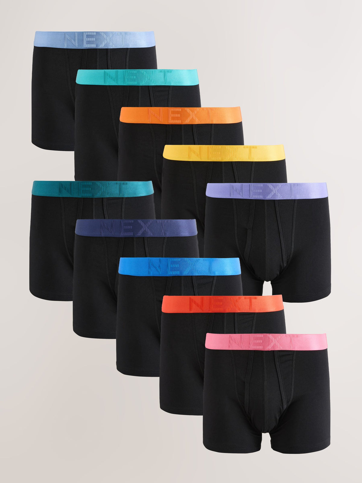 Dsiney Kidz - Black Bright Shiny Waistbands A-Front Cotton Rich Boxers 10 Pack image 1