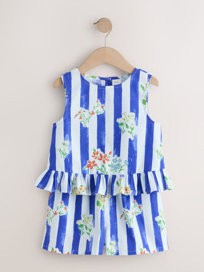 Dsiney Kidz - Blue Stripe Peplum Blouse and Shorts Set (3-16yrs) image 1