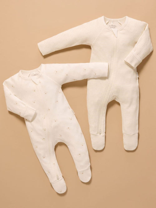 Purebaby Natural Zip Baby Sleepsuits 2 Pack image 1
