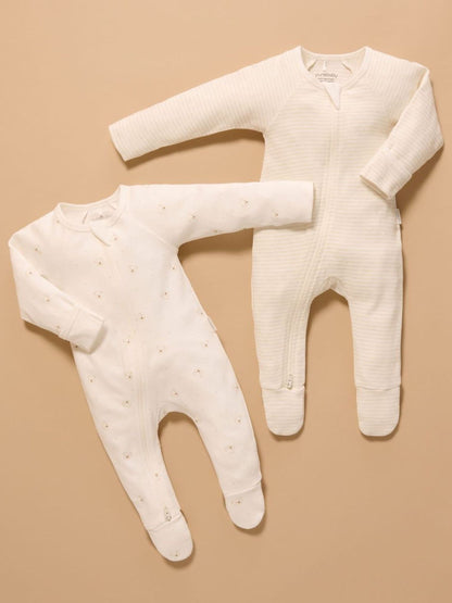 Purebaby Natural Zip Baby Sleepsuits 2 Pack image 1