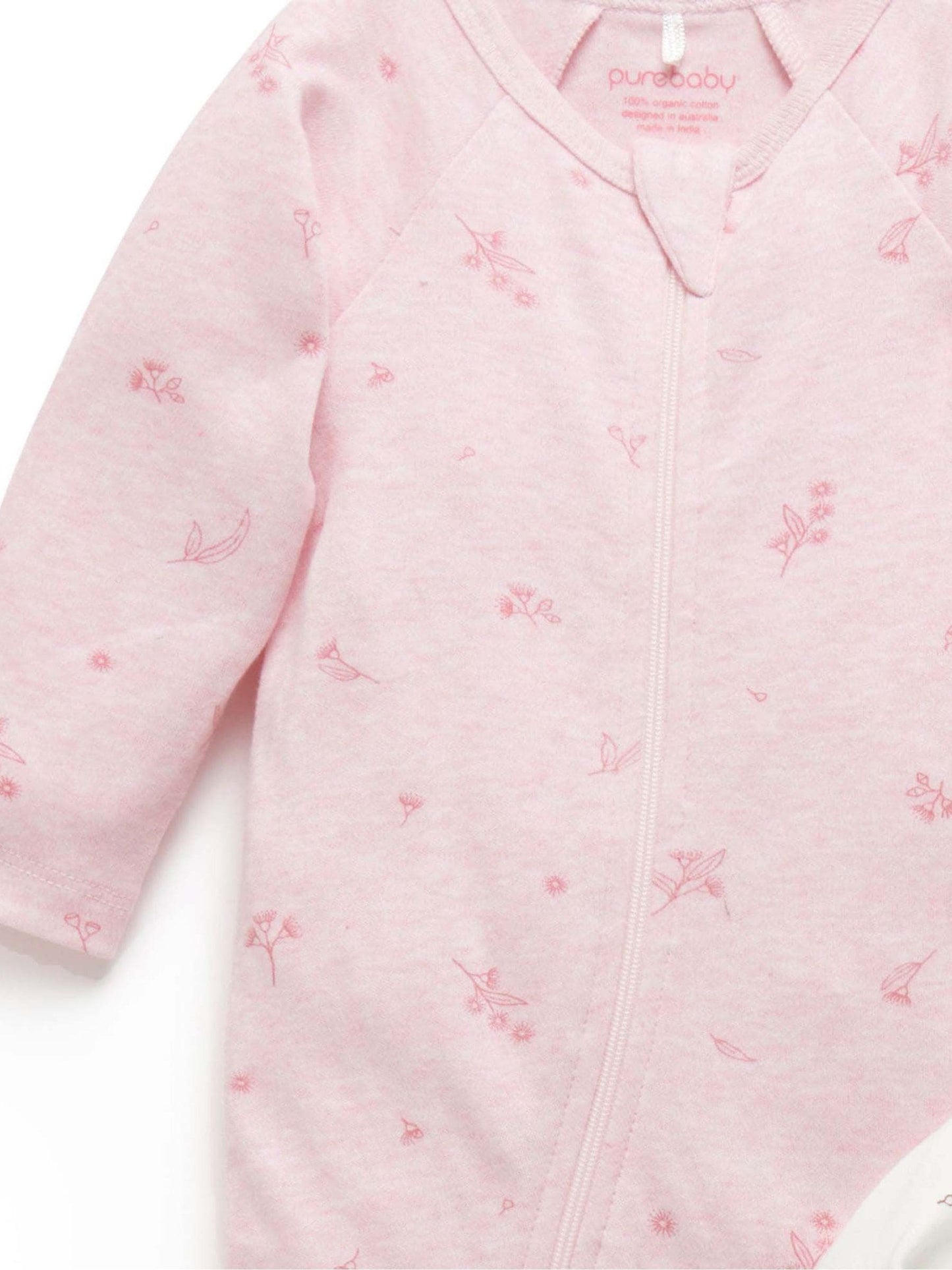 Purebaby Pale Pink Blossom Zip Baby Sleepsuits 2 Pack image 3