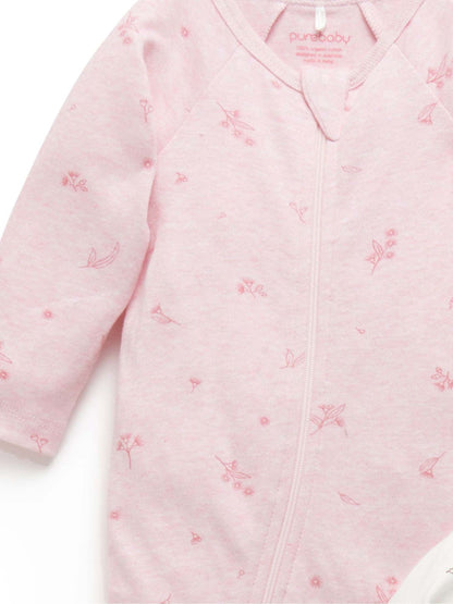 Purebaby Pale Pink Blossom Zip Baby Sleepsuits 2 Pack image 3