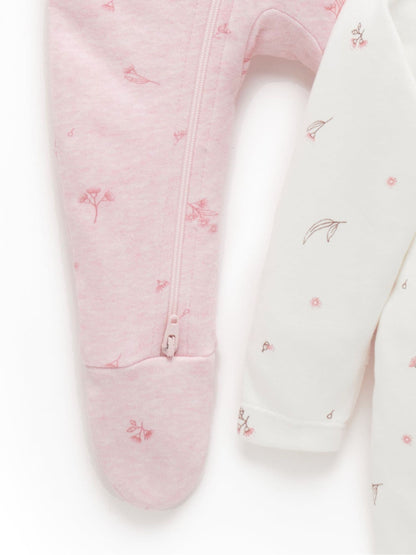 Purebaby Pale Pink Blossom Zip Baby Sleepsuits 2 Pack image 4