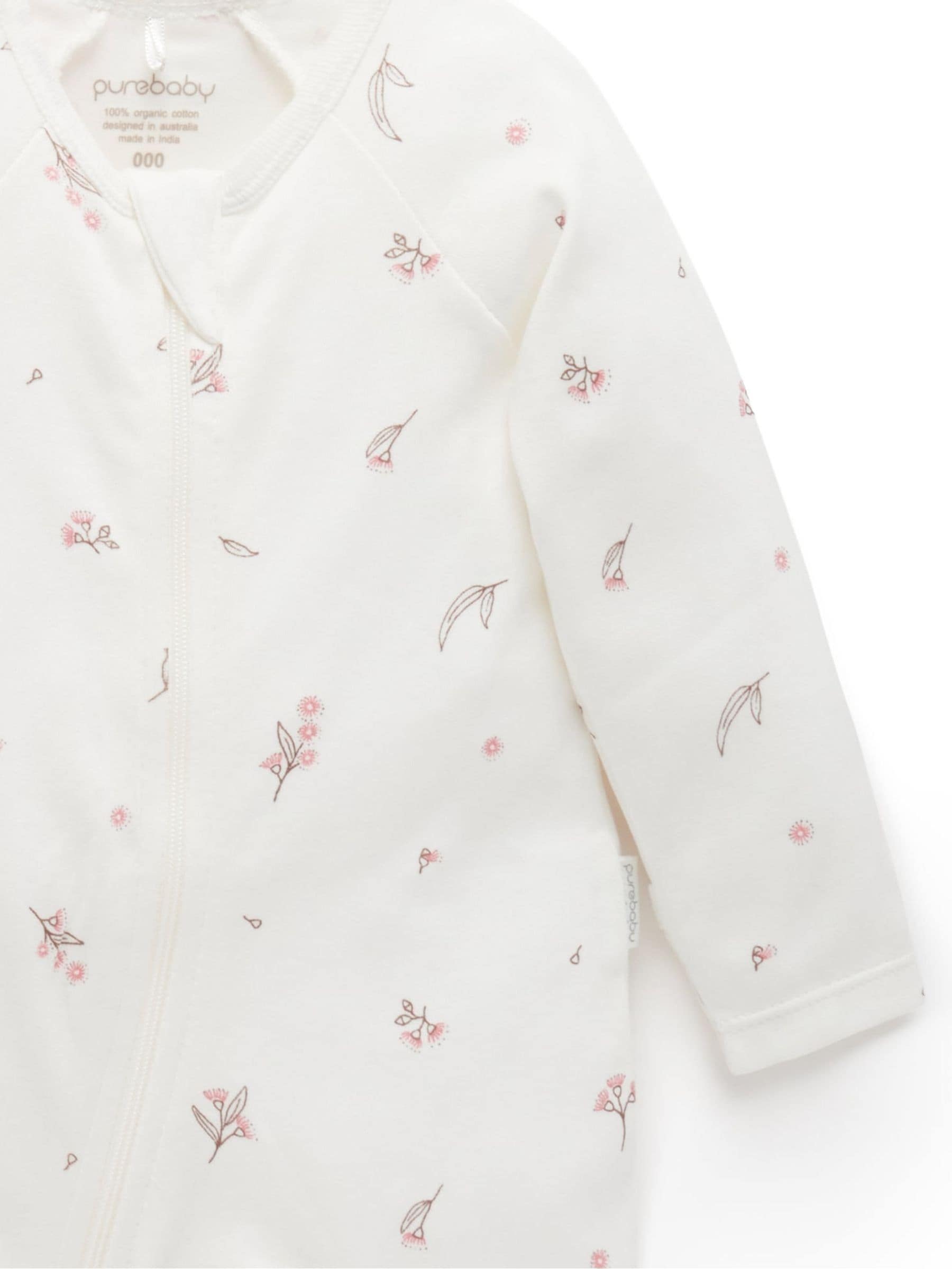 Purebaby Pale Pink Blossom Zip Baby Sleepsuits 2 Pack image 5