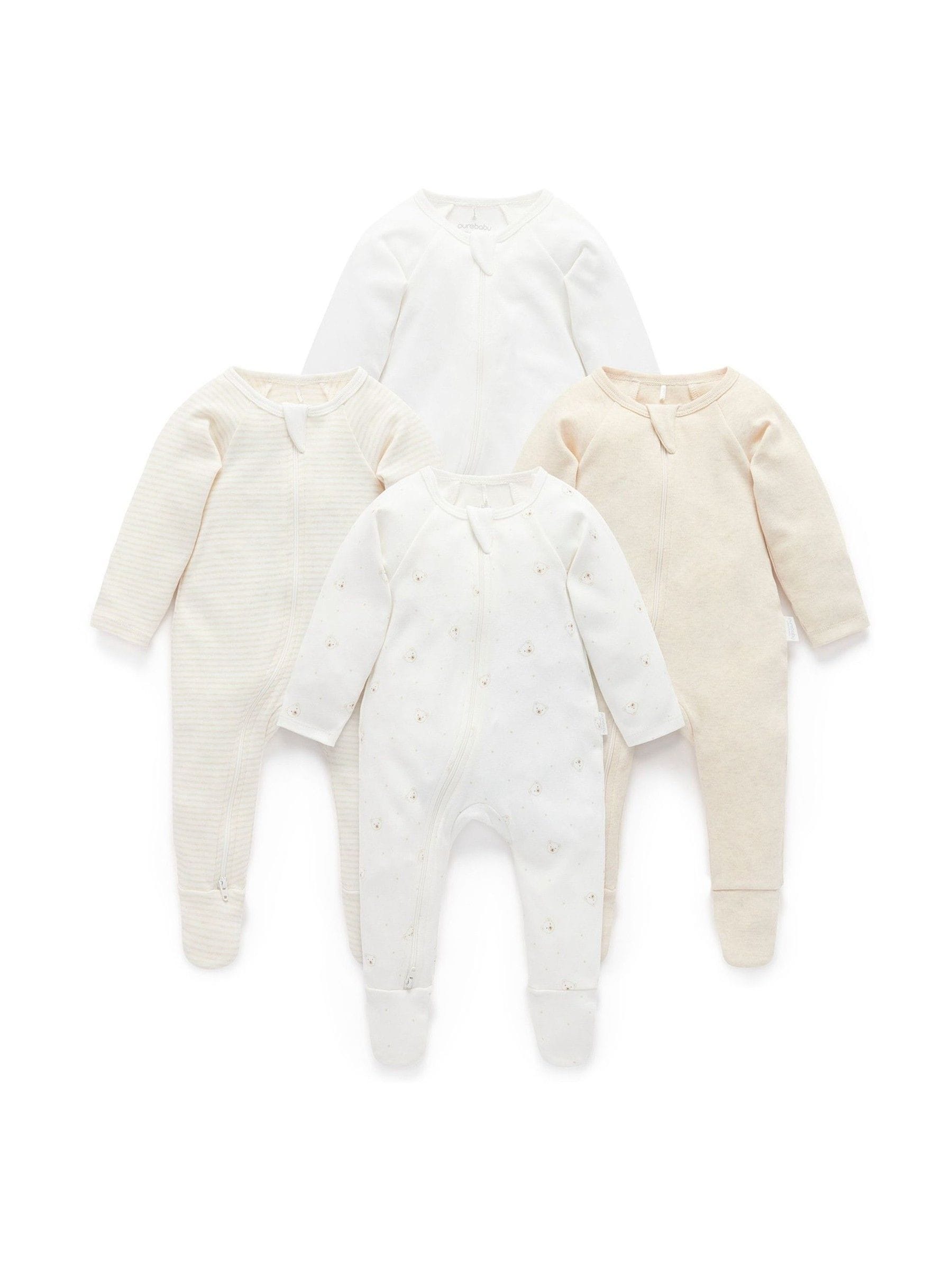 Purebaby Vanilla Bear Zip Sleepsuits 4 Pack image 1