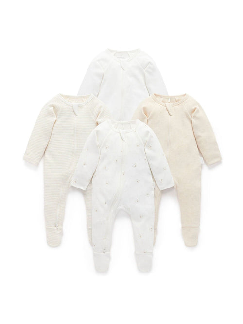 Purebaby Vanilla Bear Zip Sleepsuits 4 Pack image 1