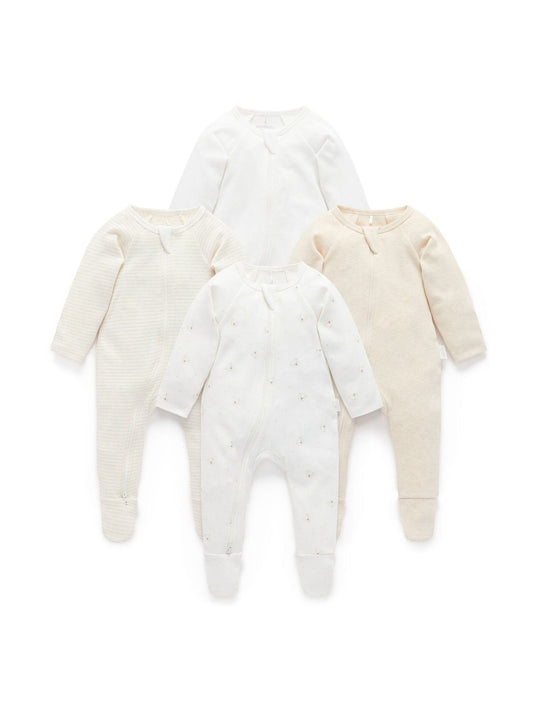 Purebaby Vanilla Bear Zip Sleepsuits 4 Pack image 1