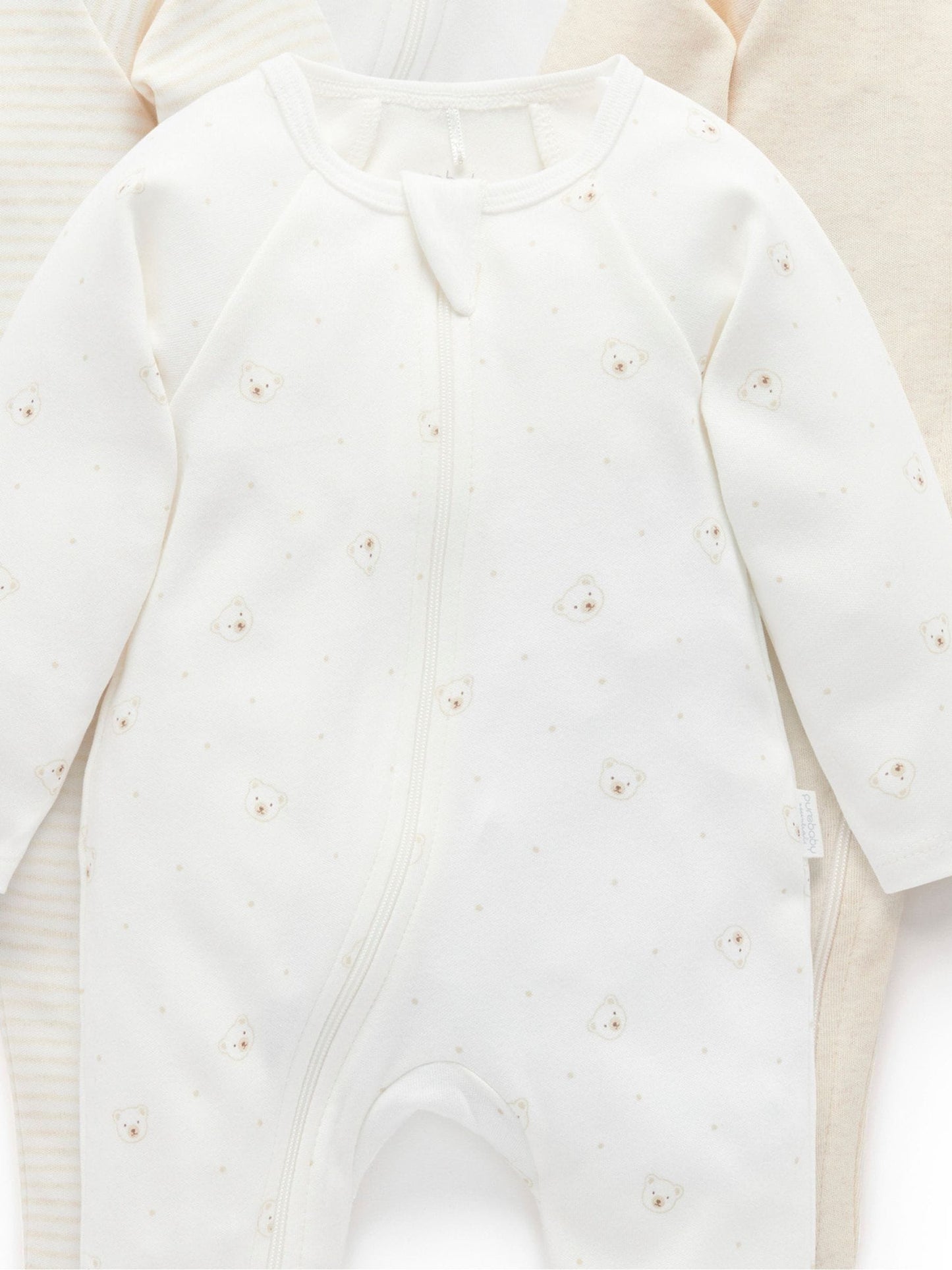 Purebaby Vanilla Bear Zip Sleepsuits 4 Pack image 2