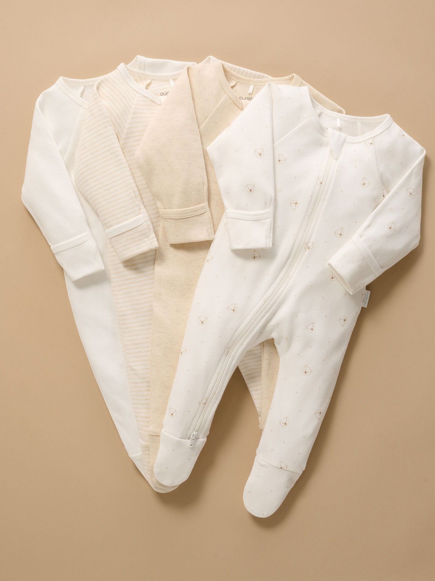 Purebaby Vanilla Bear Zip Sleepsuits 4 Pack image 4