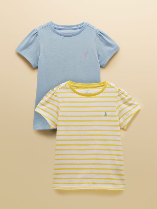 Joules Girls' Let's Go Blue & Yellow Short Sleeve T-Shirts 2 Pack image 1