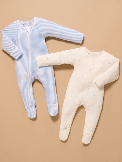 Purebaby Pale Blue Zip Baby Sleepsuits 2 Pack image 1