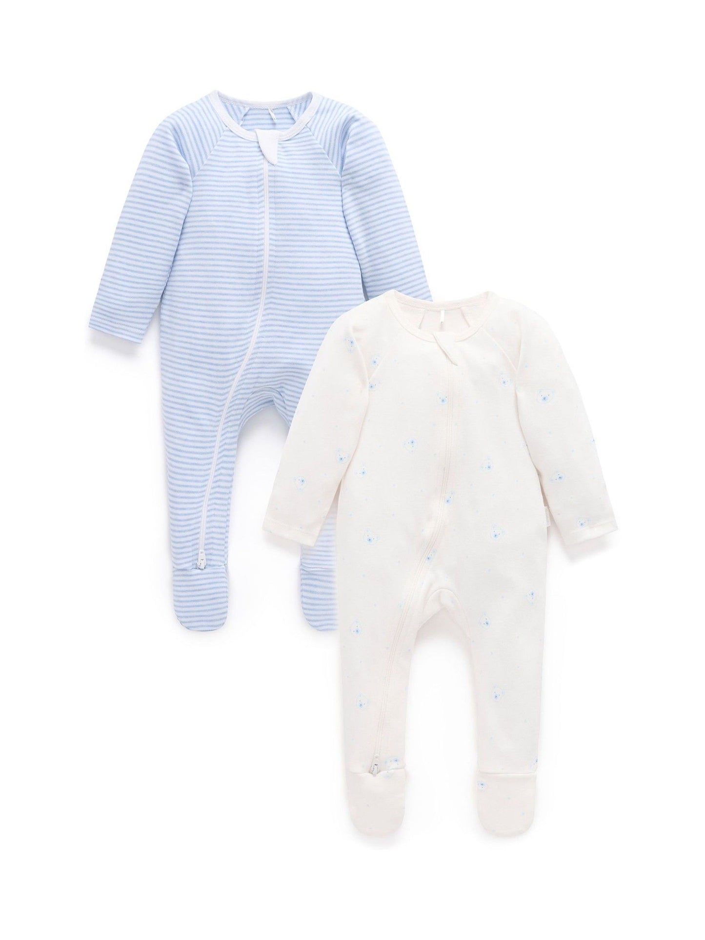 Purebaby Pale Blue Zip Baby Sleepsuits 2 Pack image 3