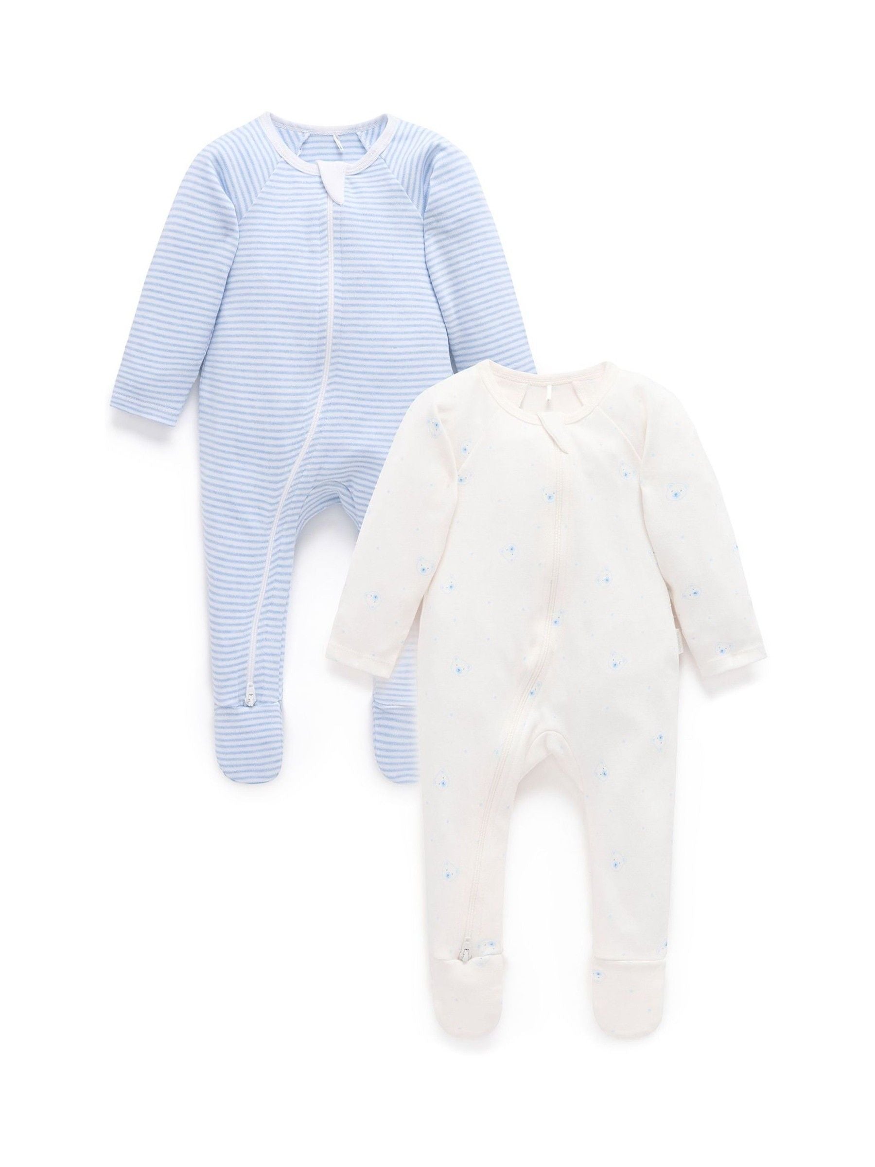Purebaby Pale Blue Zip Baby Sleepsuits 2 Pack image 3