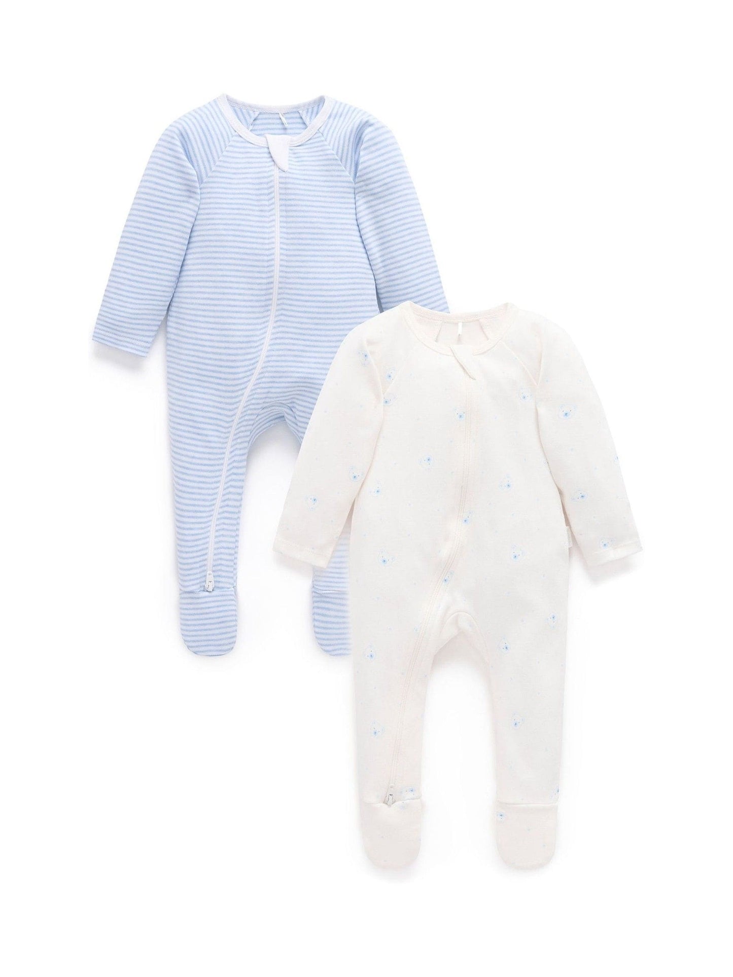 Purebaby Pale Blue Zip Baby Sleepsuits 2 Pack image 3